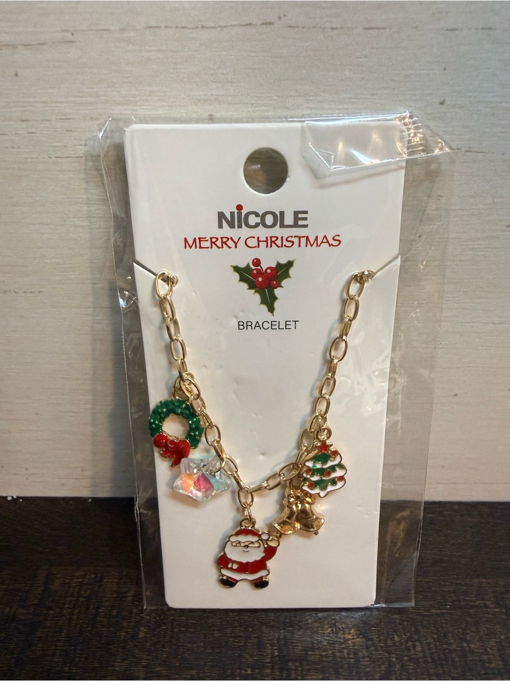 Nicole Gold-Tone Holiday Charm Bracelet with Red & Green Accents